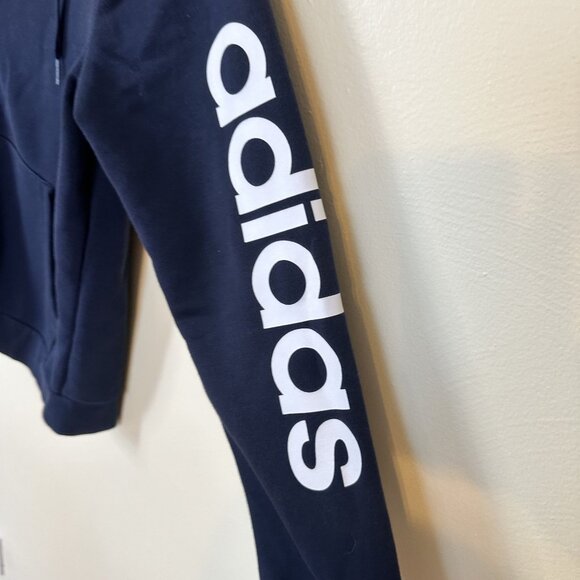 Adidas Navy Blue Zip Up Hoodie Pockets & Logo On Sleeve Large Juniors - Picture 6 of 6